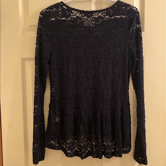 Dulcie Dark Navy, Floral Lace, Peplum Long Sleeve - Picture 2 of 7